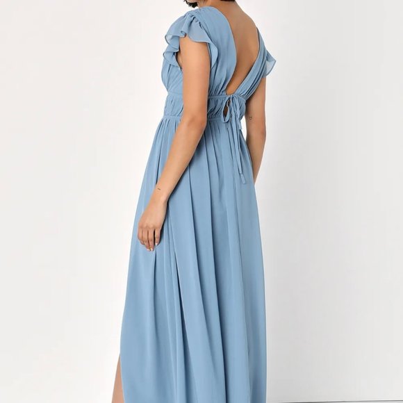 I'm All Yours Slate Blue Ruffled Maxi Dress Size Medium - Picture 2 of 5